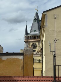 View out the window of the clock tower.