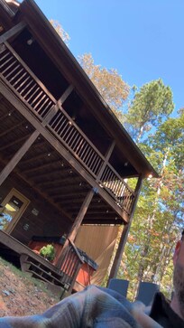 Sitting around the fire pit.