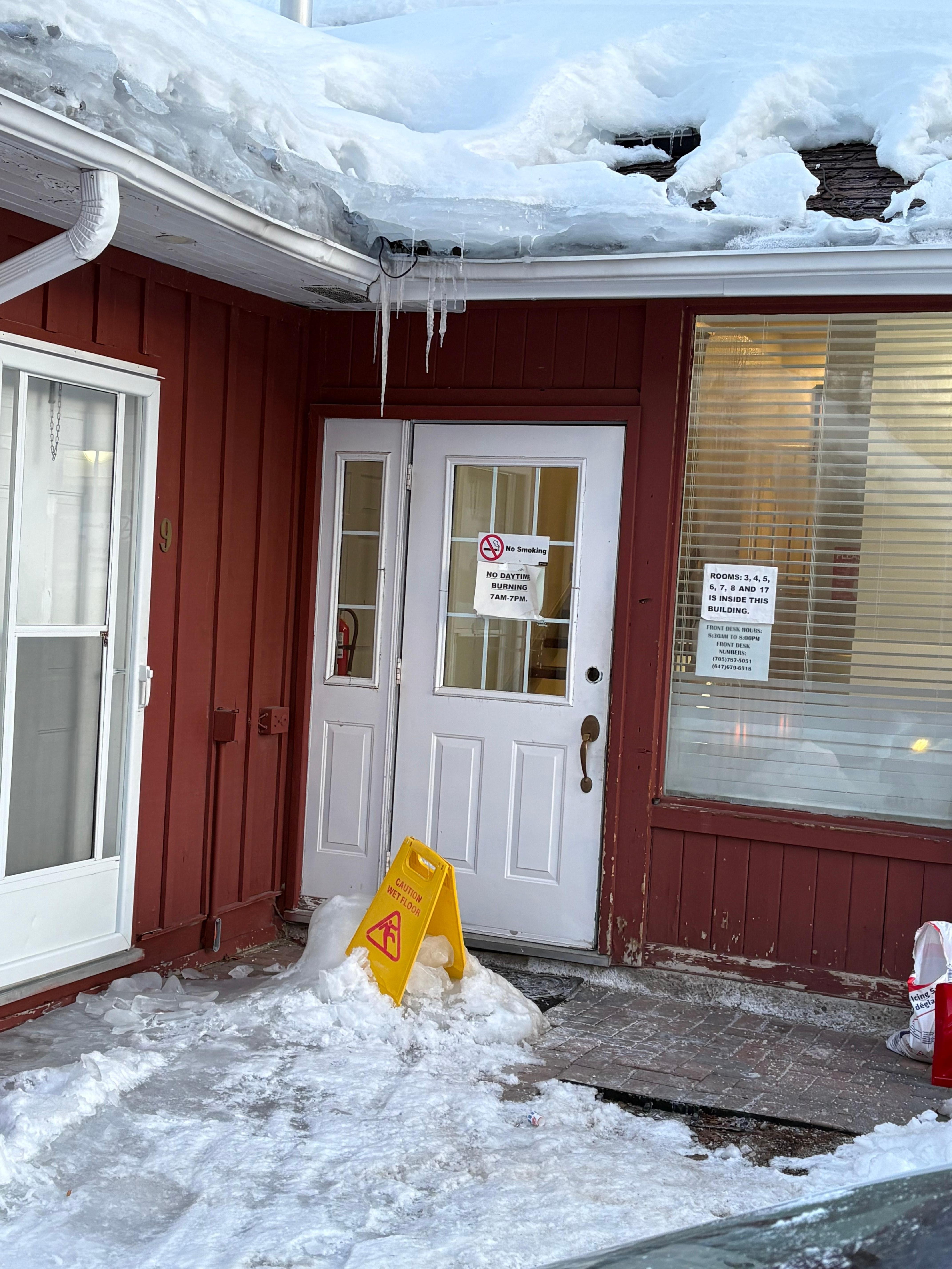 This is a tiny snapshot of ice at entrance to rooms