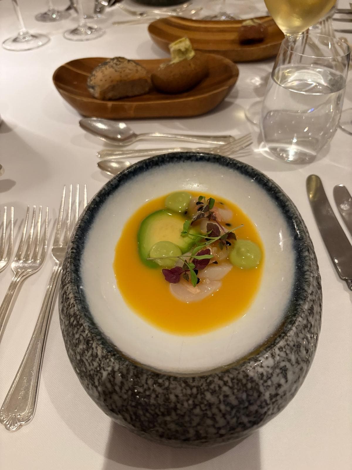 From the tasting menu, a mind blowing scallop with passion fruit dish