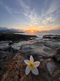 Sunrise from the path to the left of the parking lot on the rocks