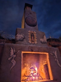 Relaxing courtyard behind casita with gorgeous fireplace.