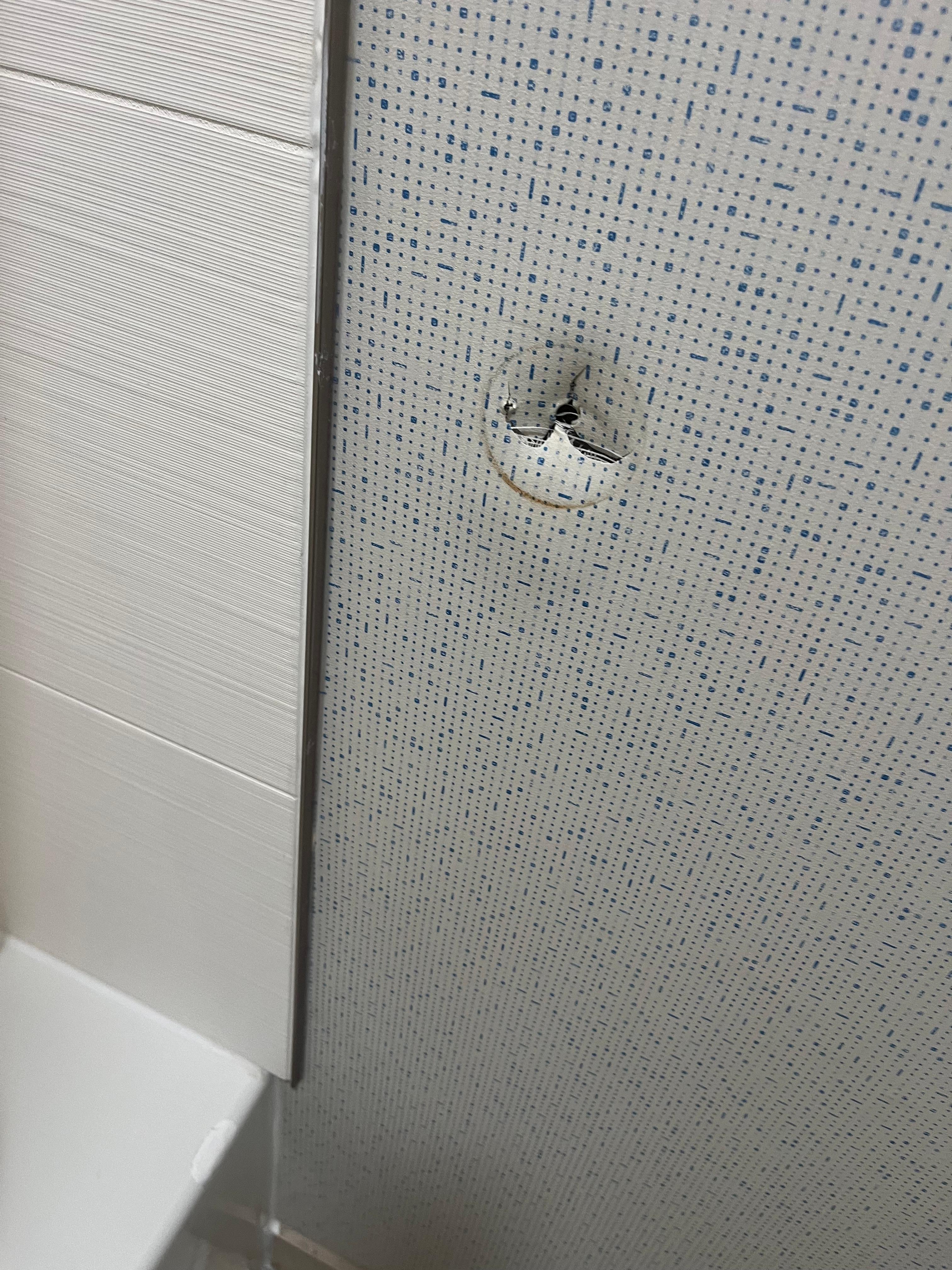 Hole in bathroom wall from the doorknob 