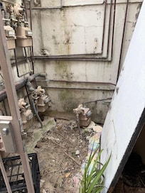 The alley to the courtyard. Dirty and needs repair.