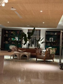 Cozy check in area with a daily wine special at 5:00!