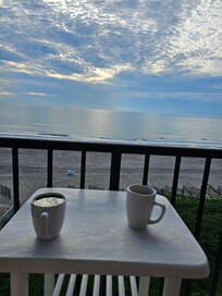 Morning coffee on the balcony.