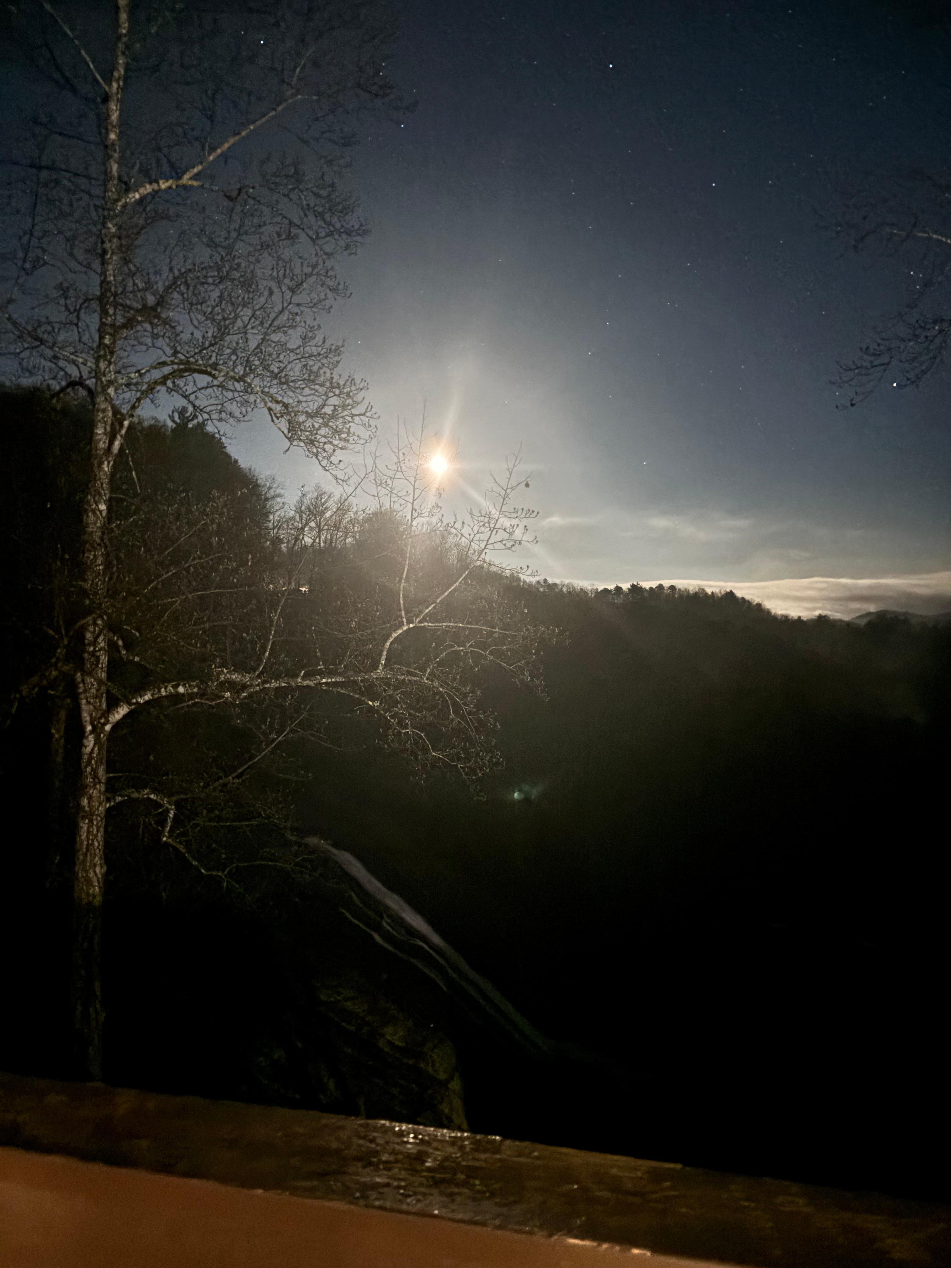 Full moon over Toxaway falls