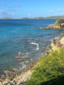 Walk downstairs for your private beac. Our guys tried fishing there for a couple of mornings ( need water shoes a bit rocky)
