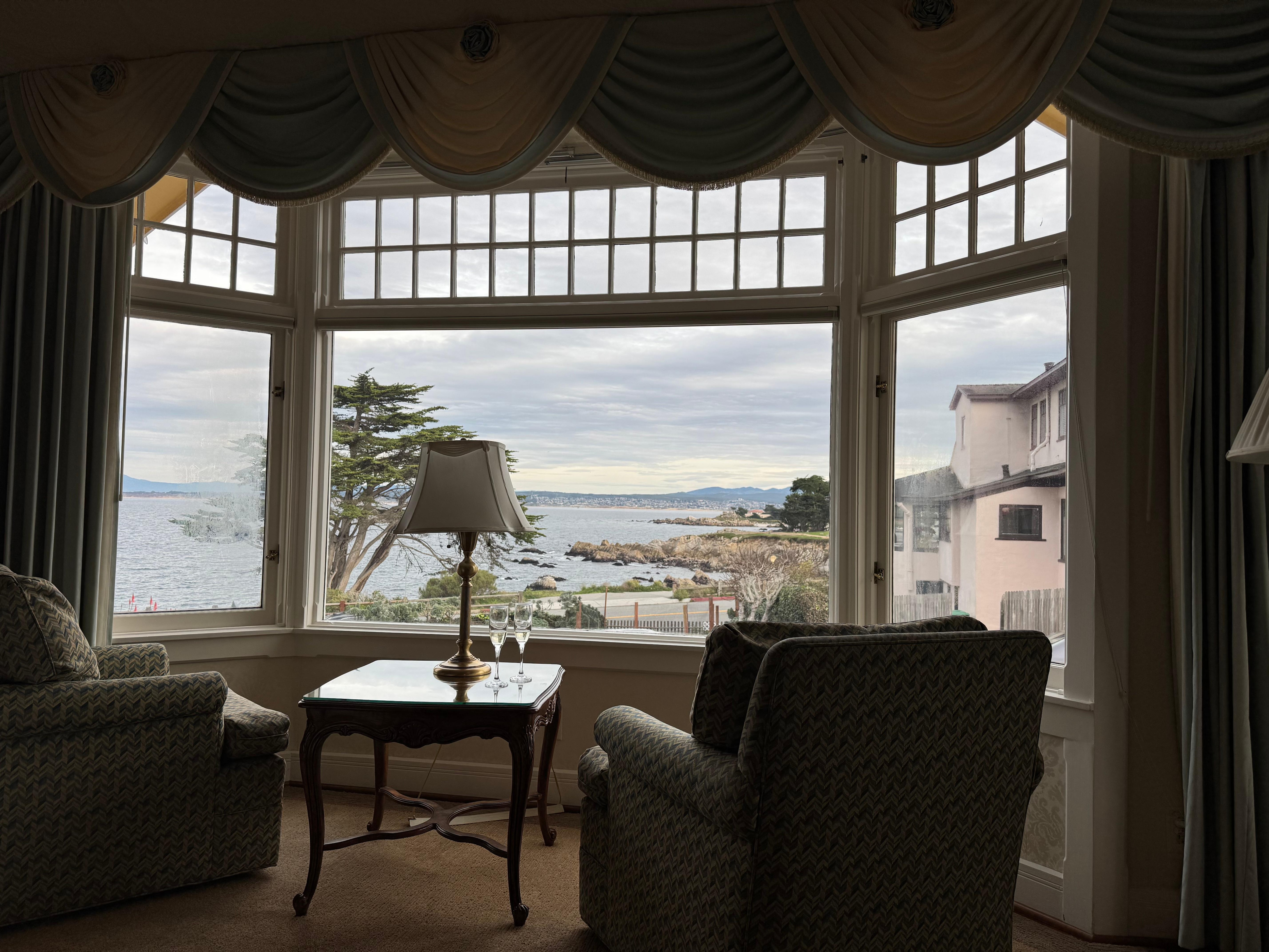 View from Ocean Mist Room with welcome champagne
