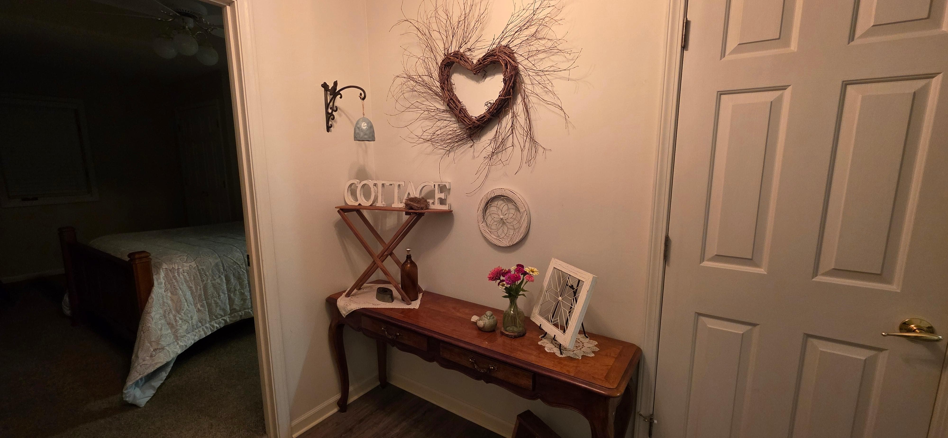 Front entry with fresh flowers