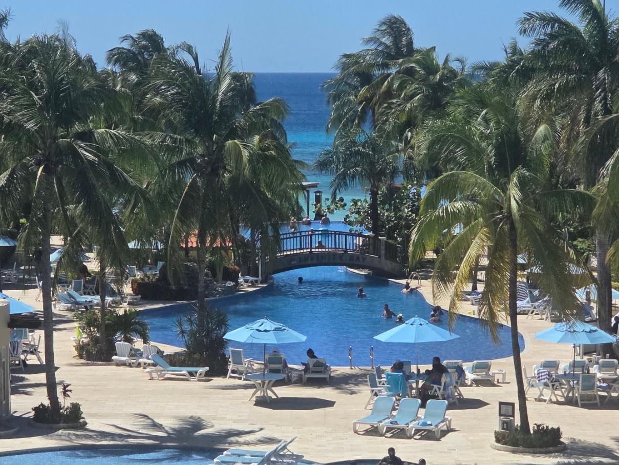 View from the first-floor balcony outside of the lobby.