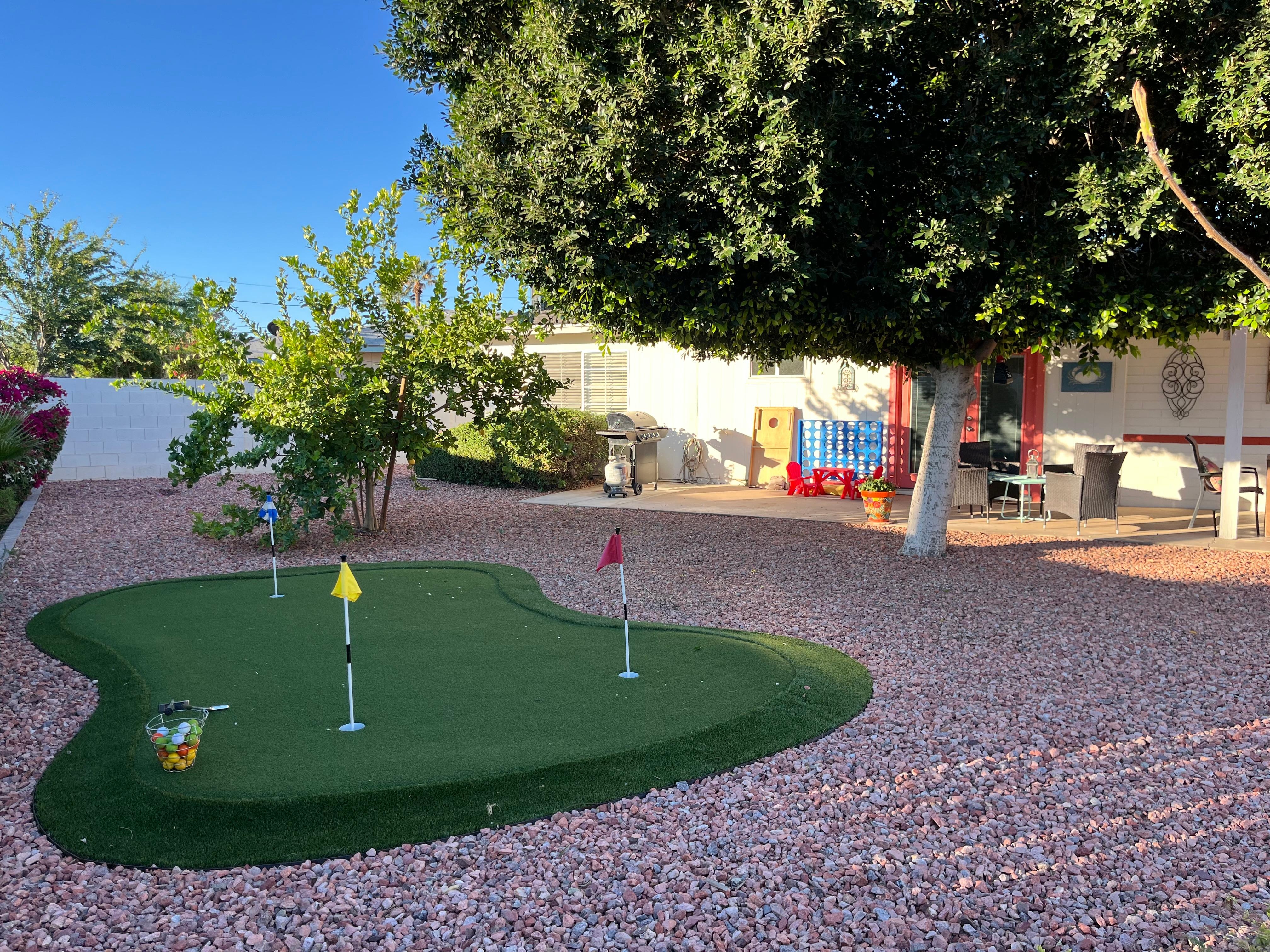 Putting green in backyard