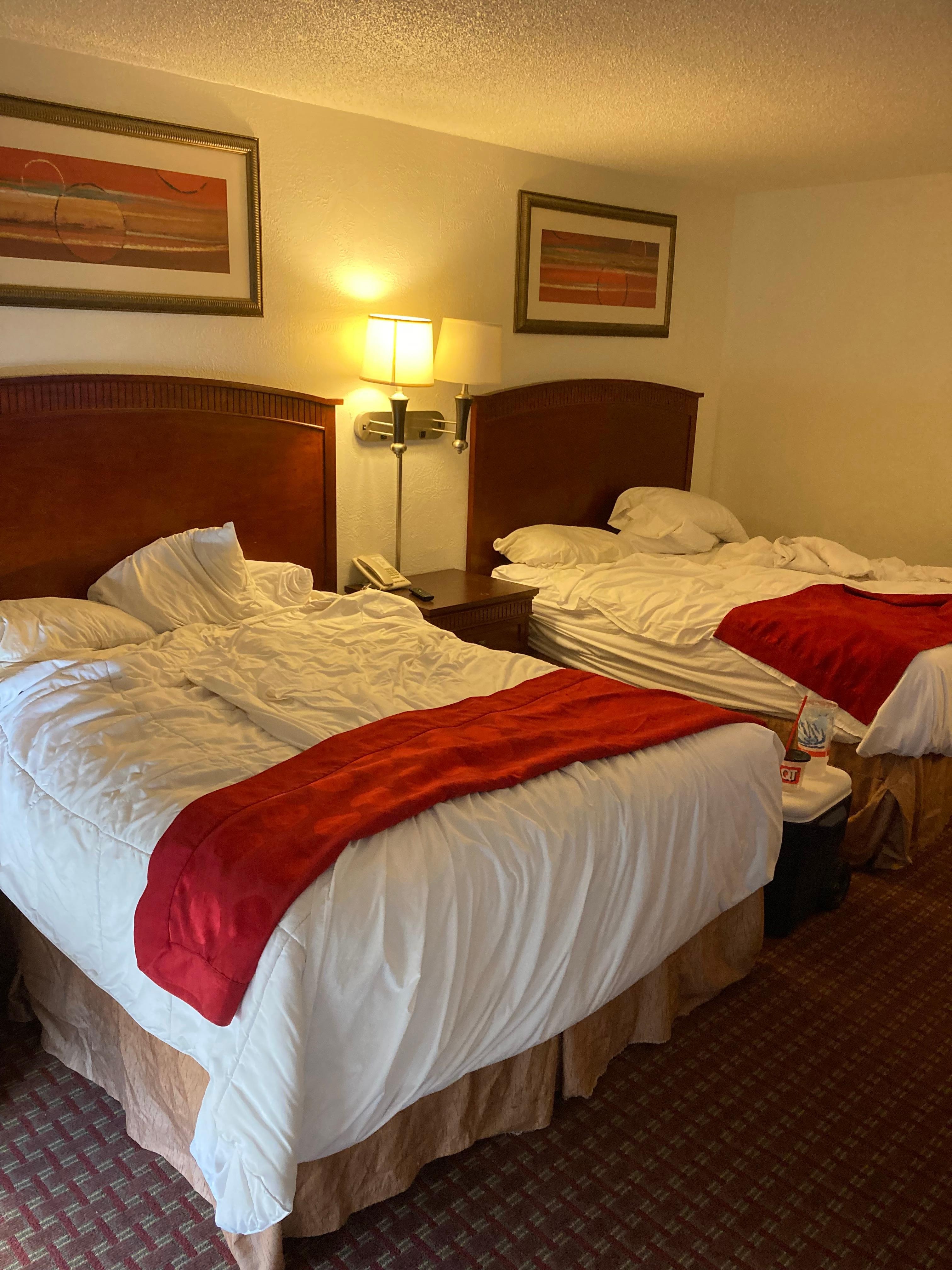 2 Queens beds were okay and sheets were clean.