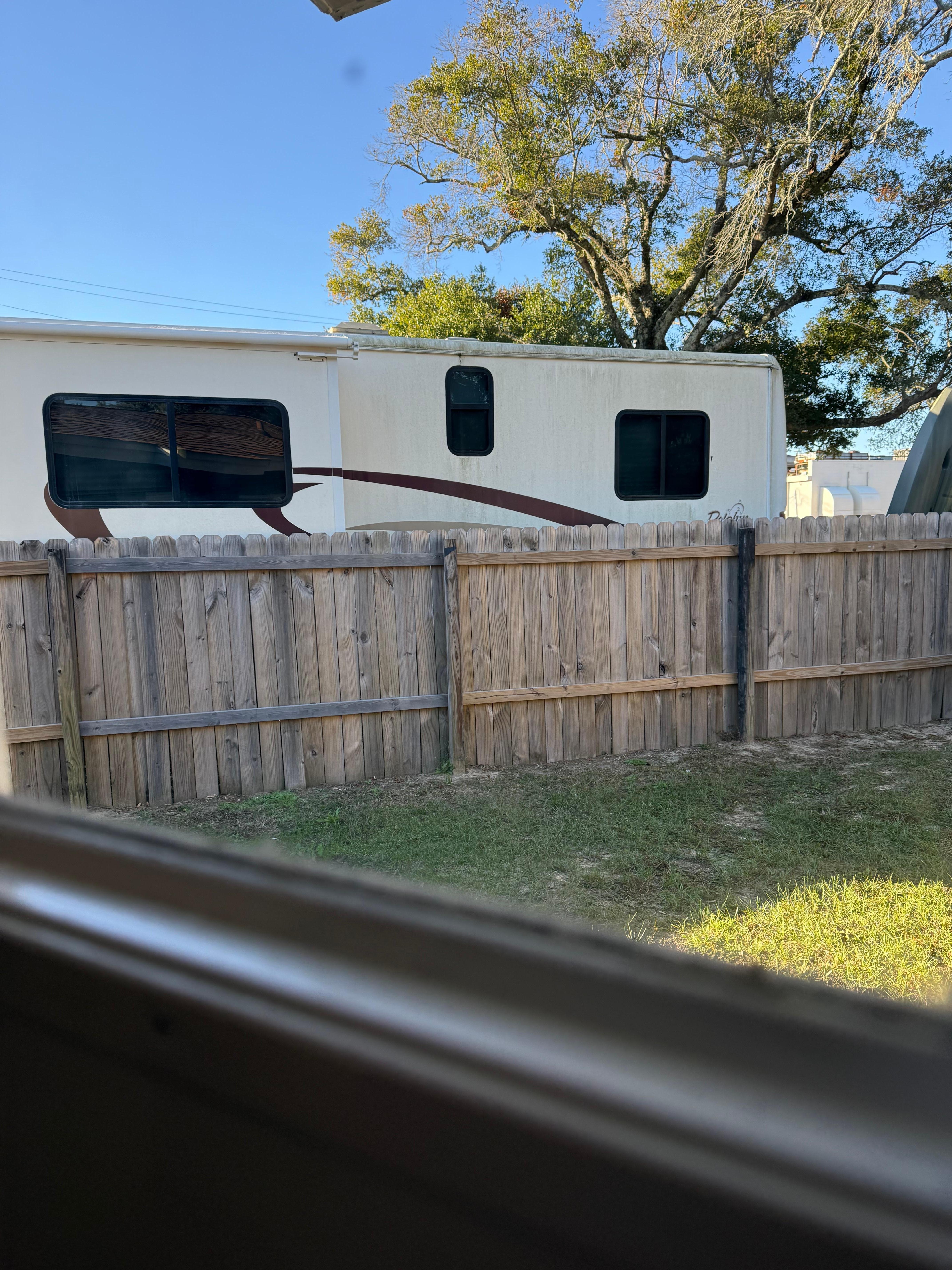 View of RV from kitchen window