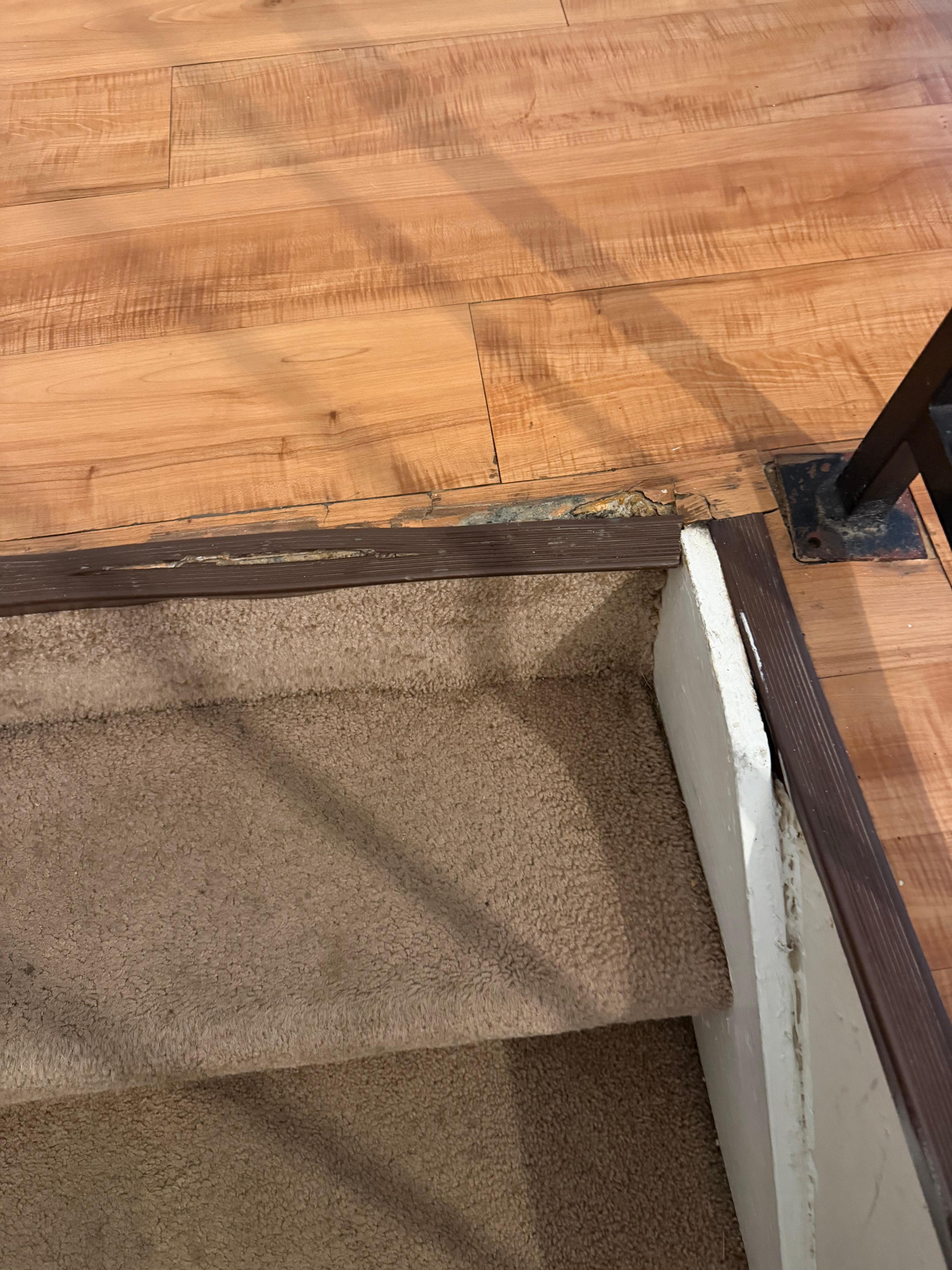 Broken threshold stained carpet