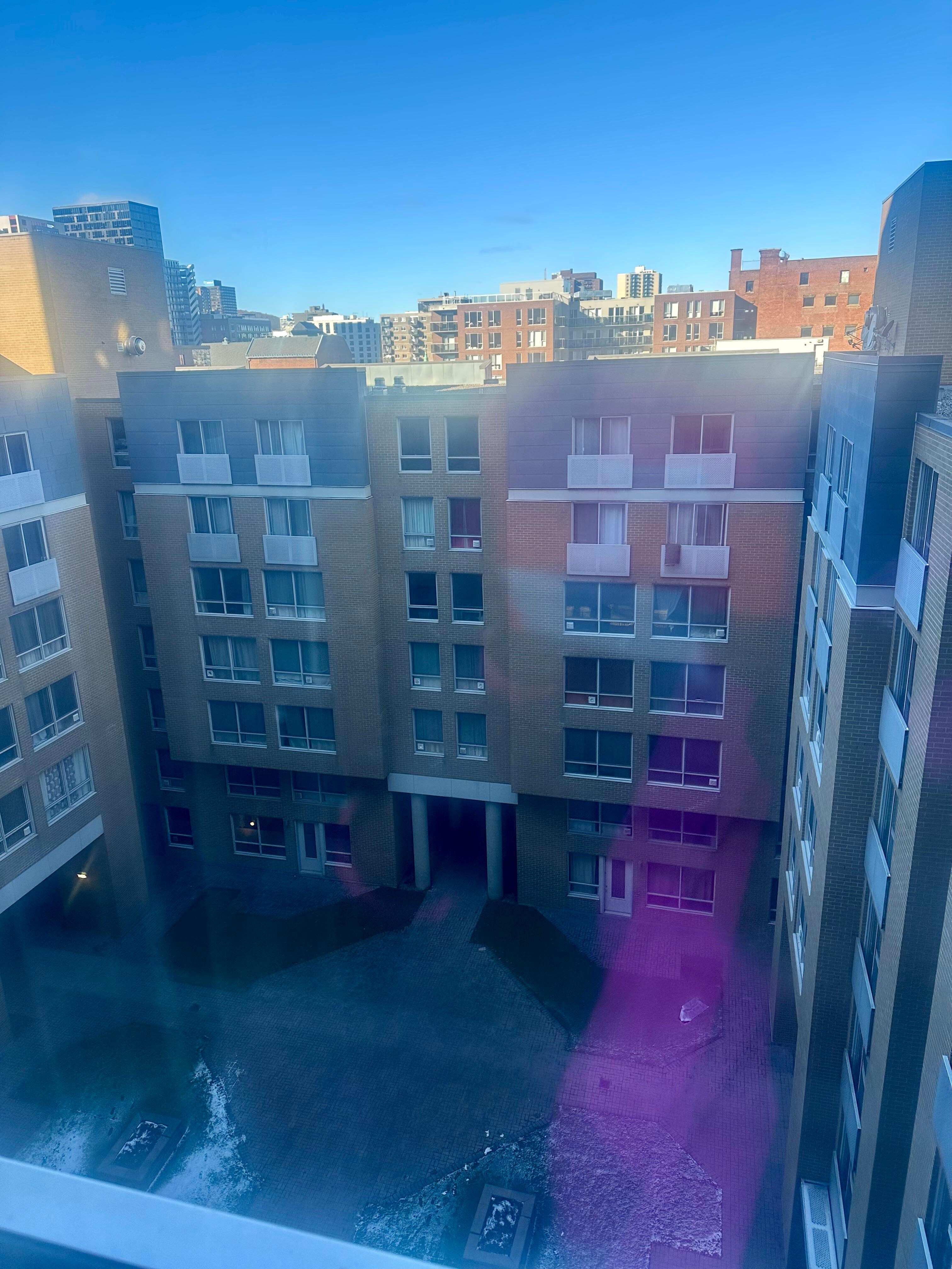 The view from the balcony window (there’s no balcony, just the door). 