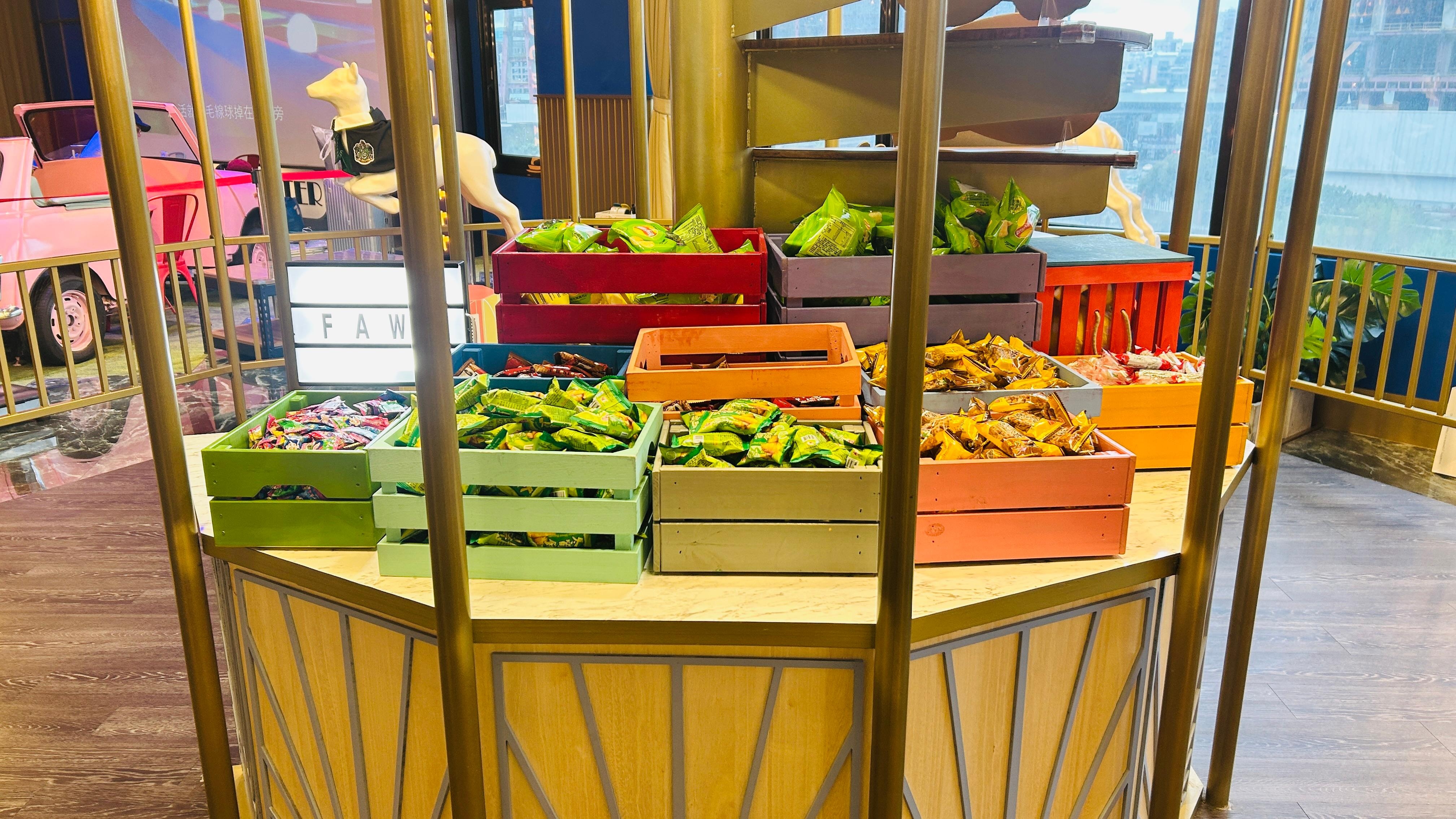 Hotel snack station near reception area. 