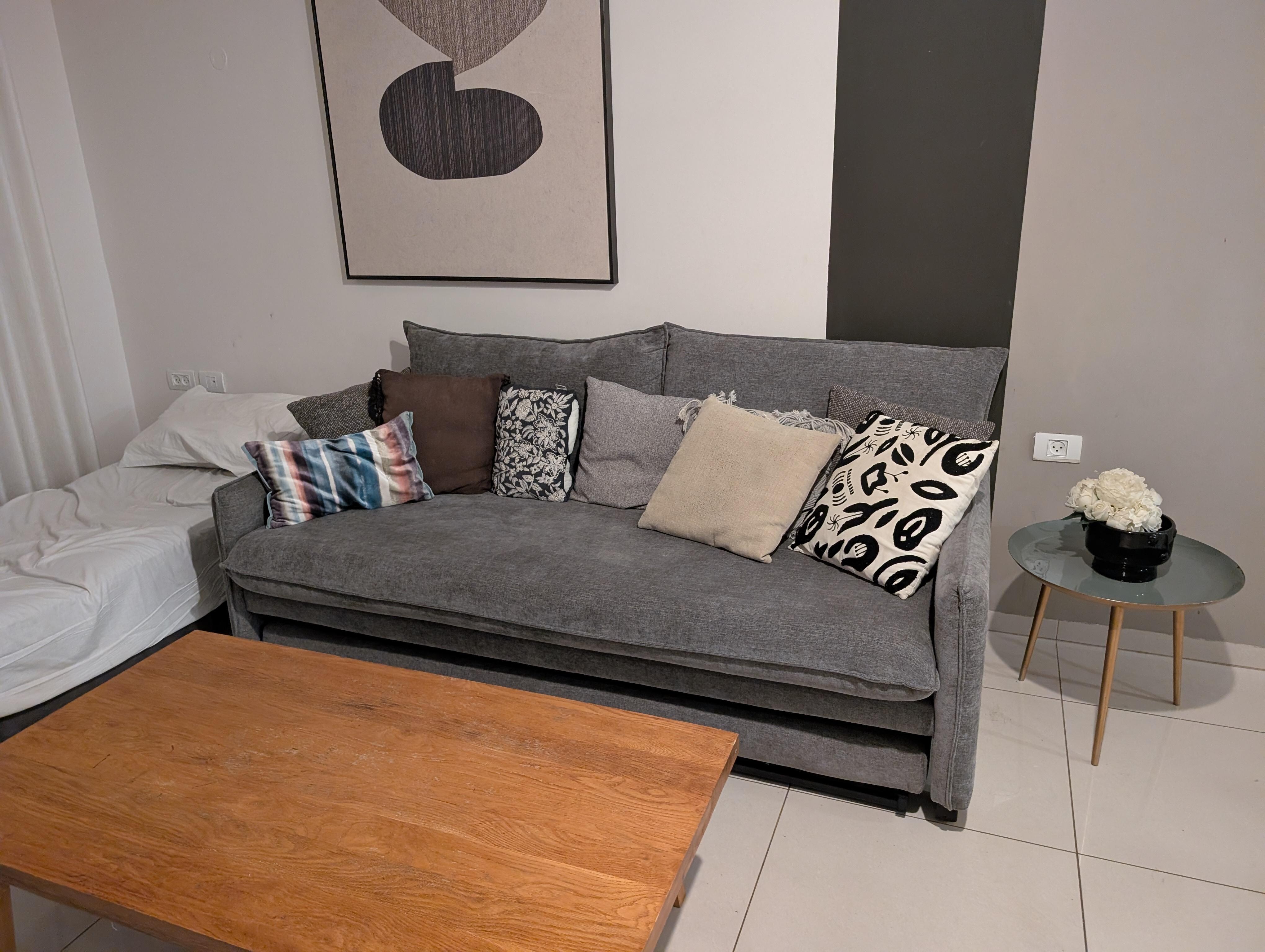 Very comfy couch that morphs into two twin beds