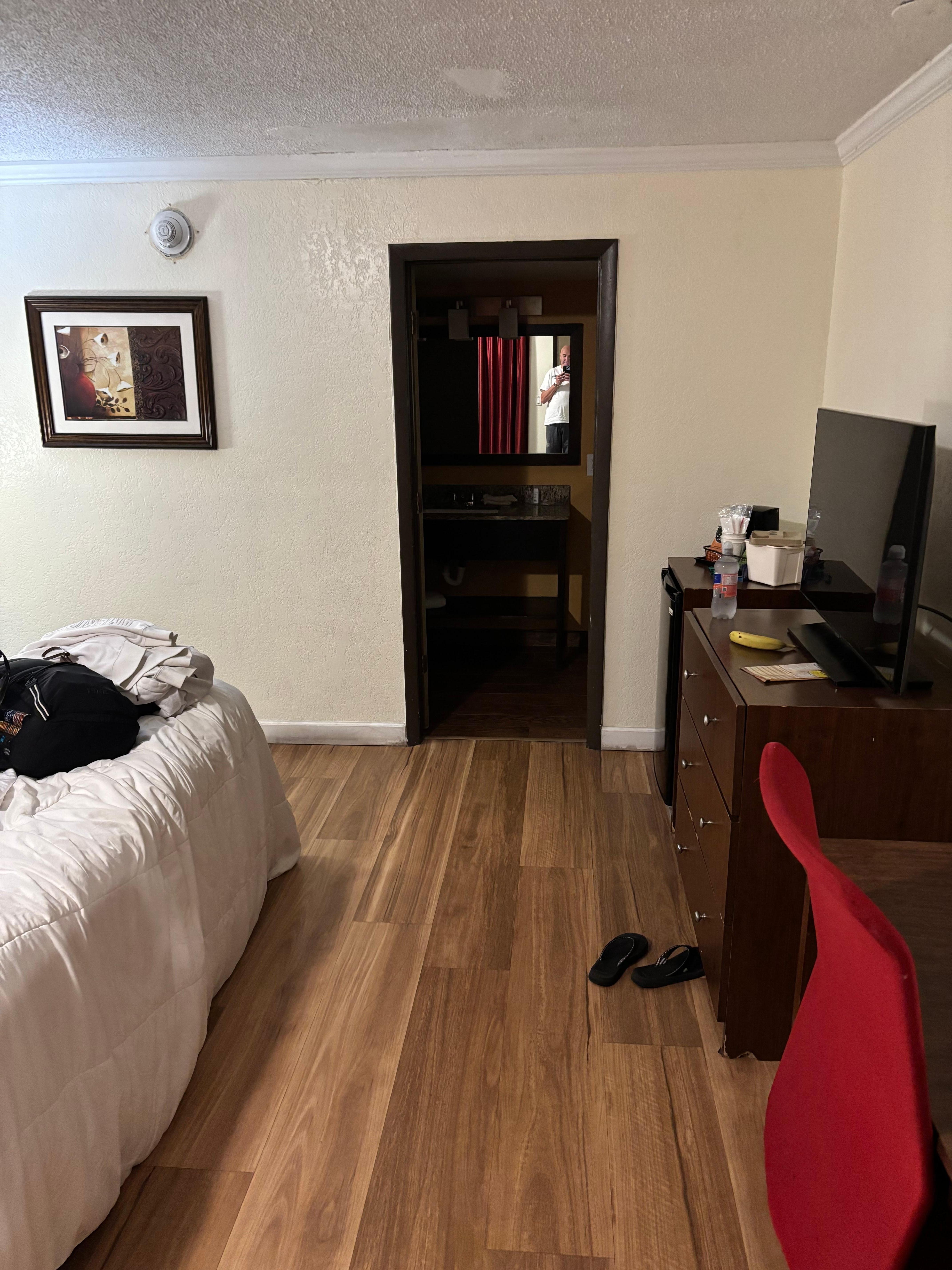 Mildew around baseboards. Bed sounded like it had multiple broken boards, which made loud noises with any movement. 