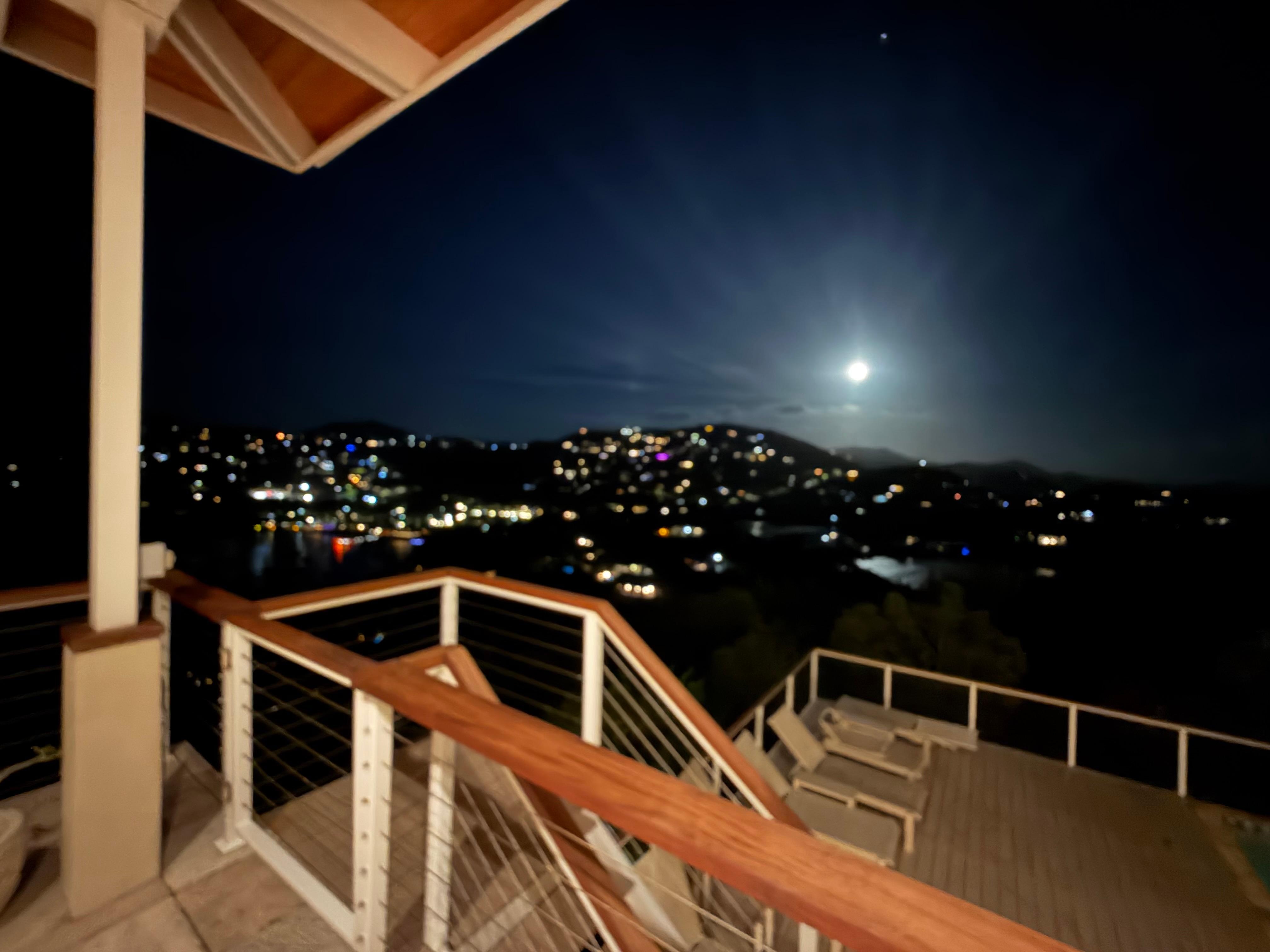 The moon and the stars illuminated the night sky