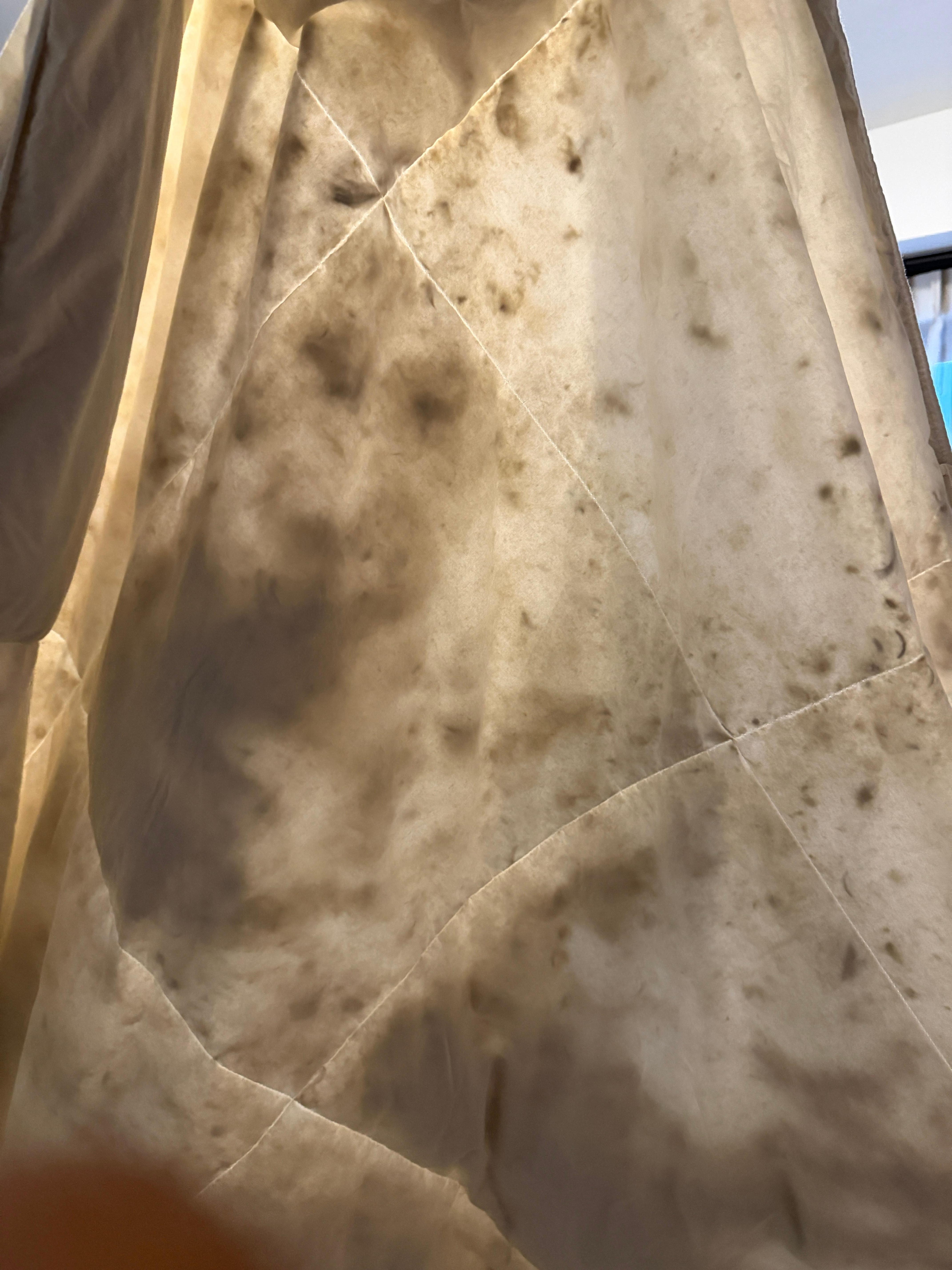 Once the duvet was back lit from the light above the bed you can see the mess that’s inside.