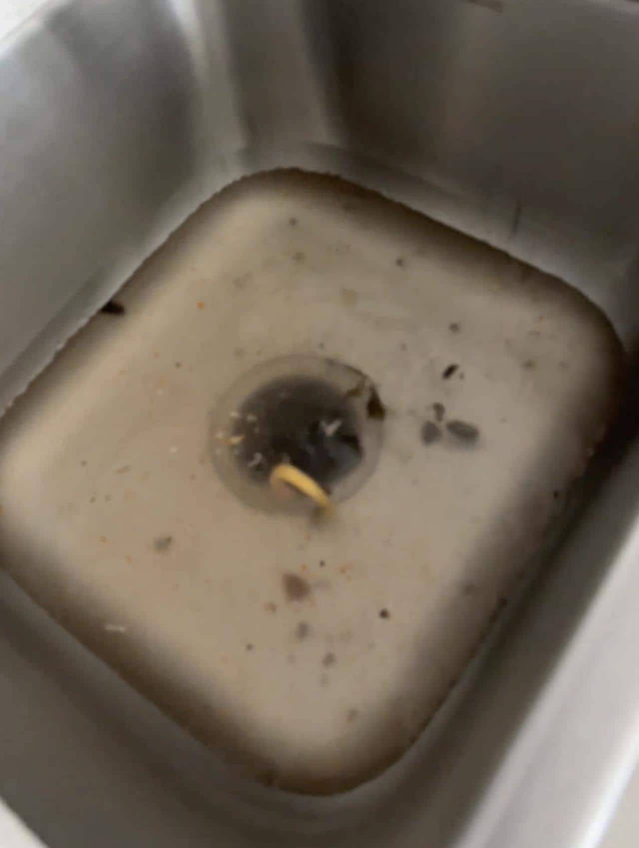 Kitchen sink with water returning from the dishwasher machine