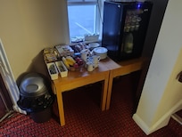 Breakfast - laid out at the foot of stairs next to fire exit, no seating. Help yourself and take it back to room. Not quite same as web-site.