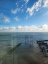 View was beautiful to wake up to and sunset.