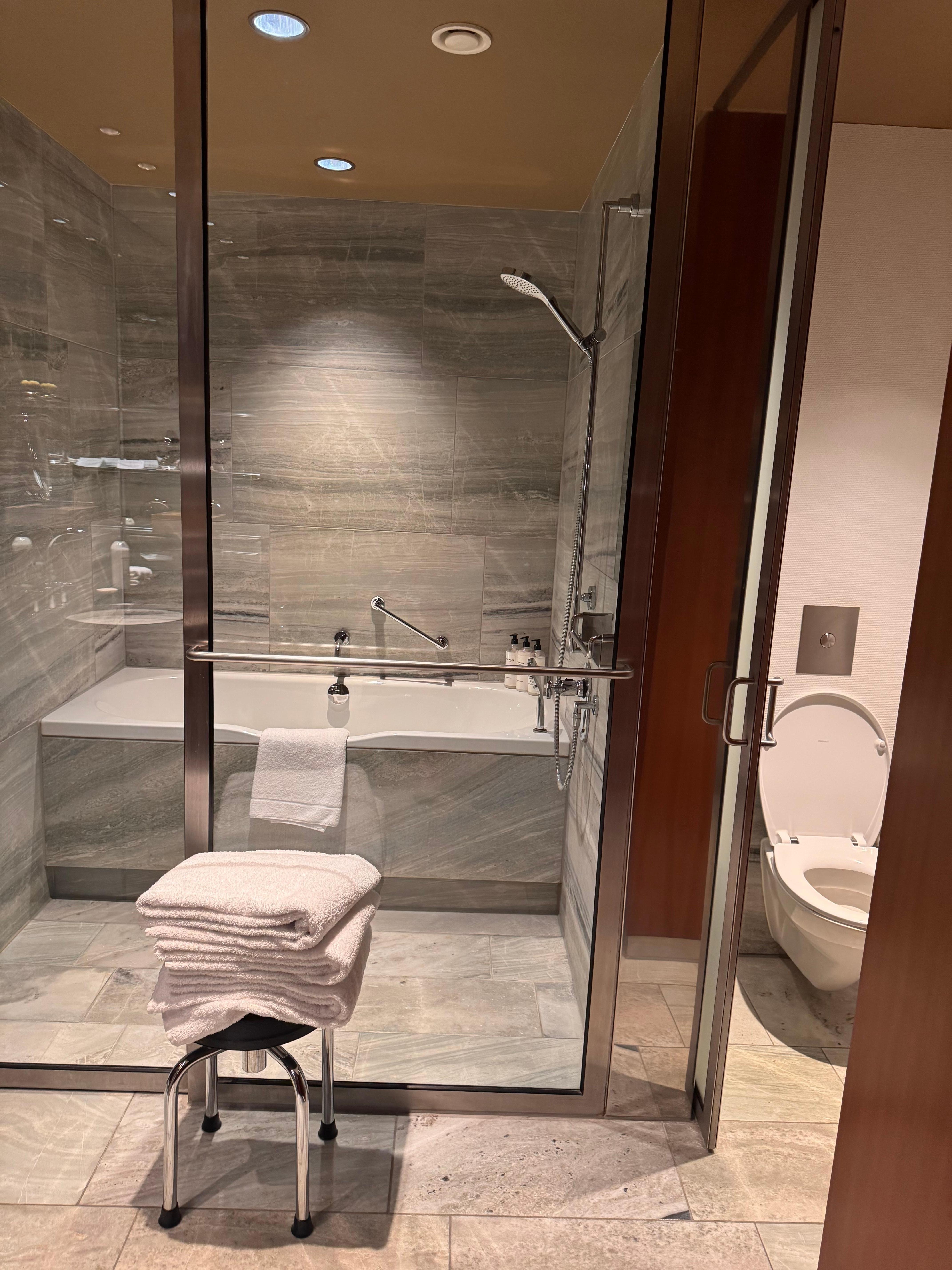 Separate bathtub shower with private toilet 