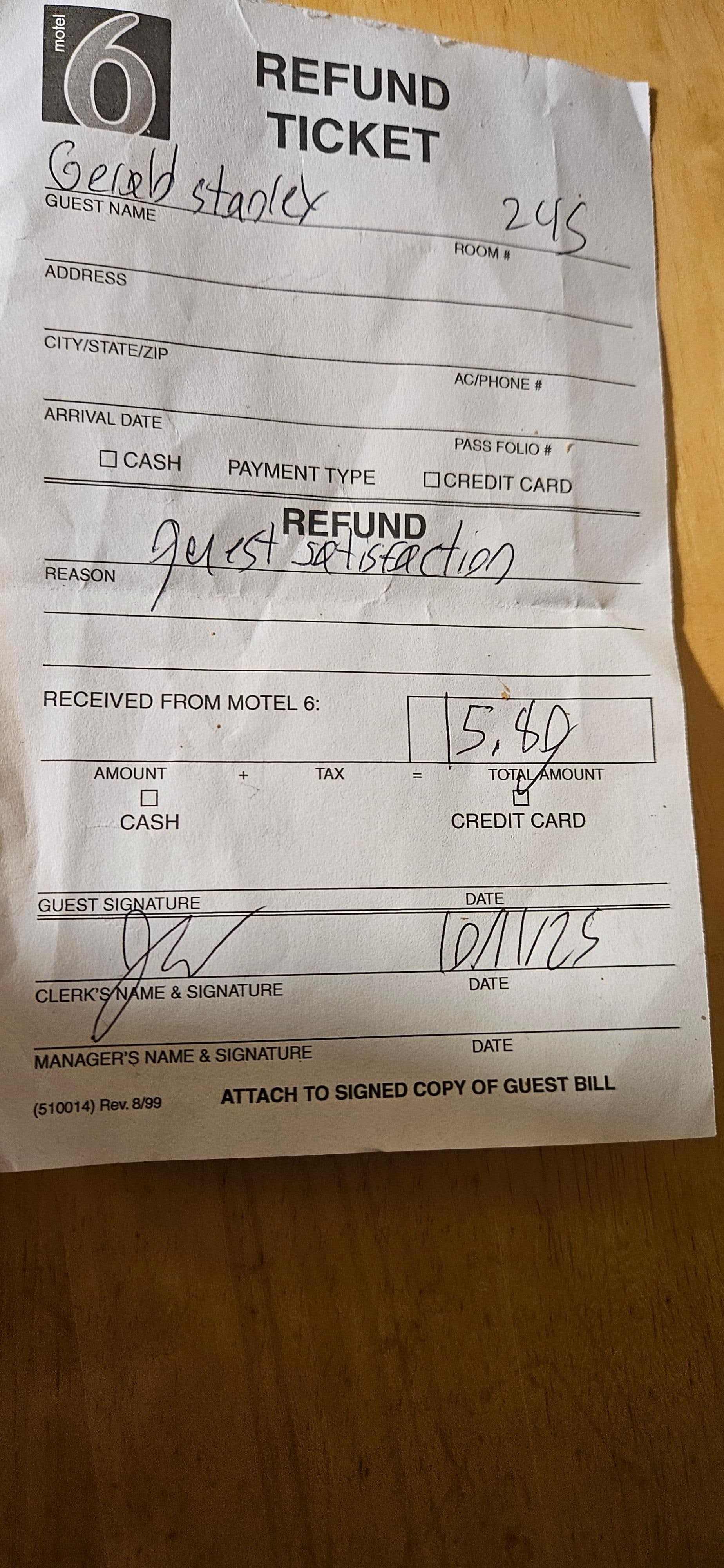 My $15.80 refund that Expedia owes me and not the Motel 6 Destin Beach,  Florida !