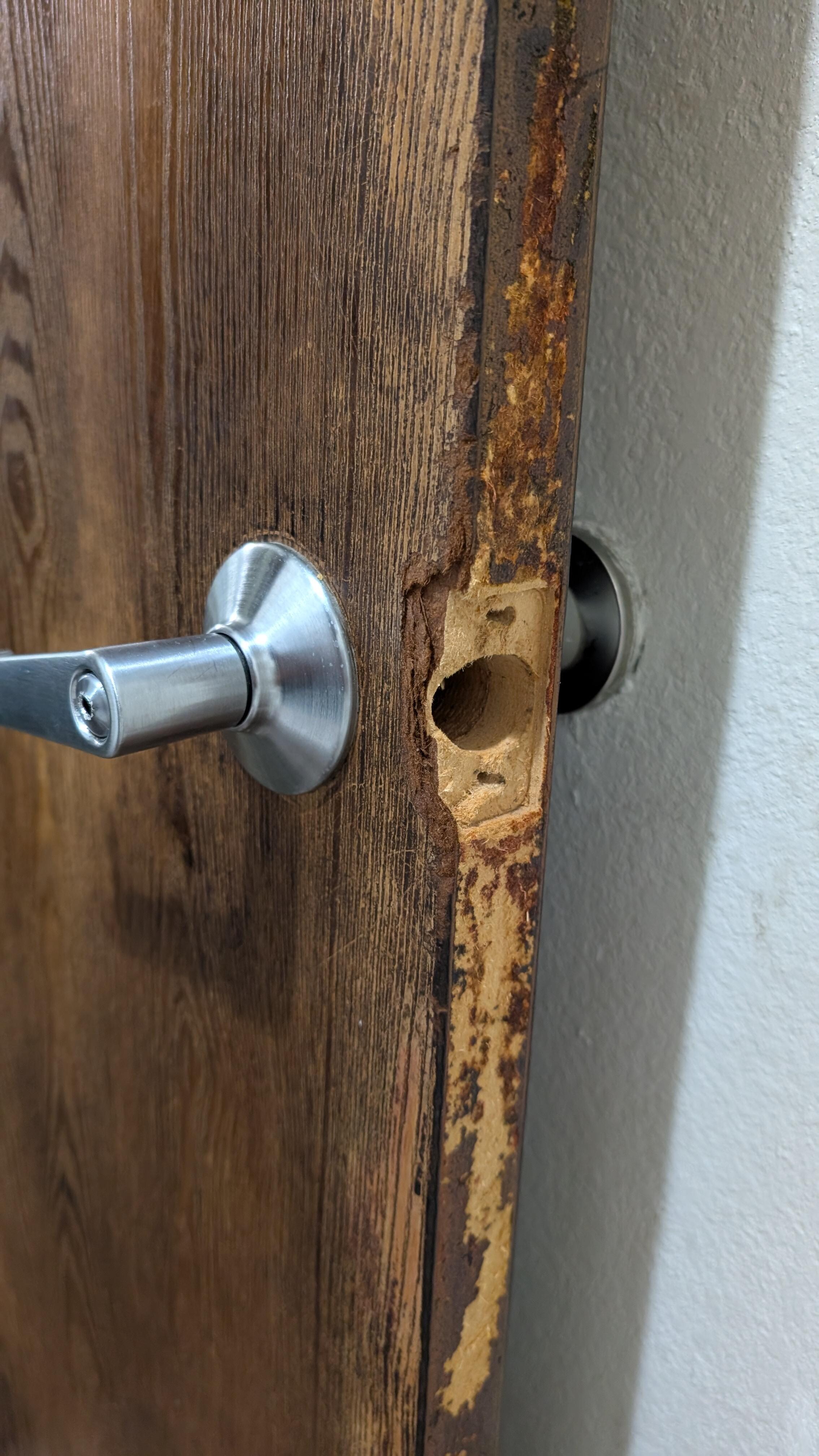 Bathroom door jam kicked in