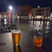 Out on the patio with a drink from the bar