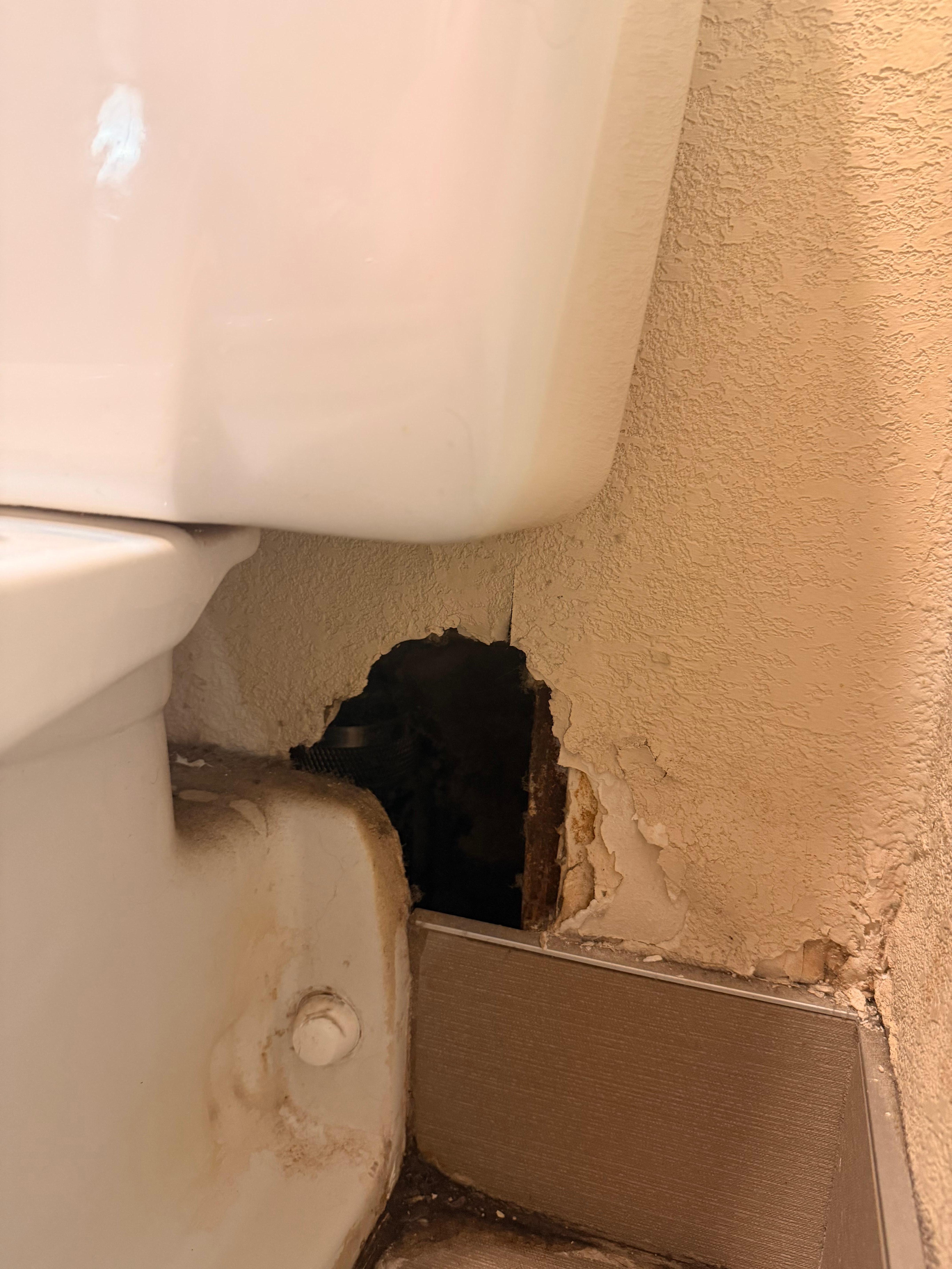 hole behind toilet 