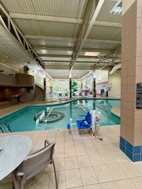 Indoor pool area. There is also an outdoor spa to use as the indoor one gets filled up with kids. Water temperature was nice.