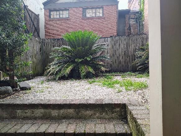 The back courtyard. Notice the weeds.