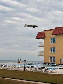 Pool area with the Goodyear Blimp