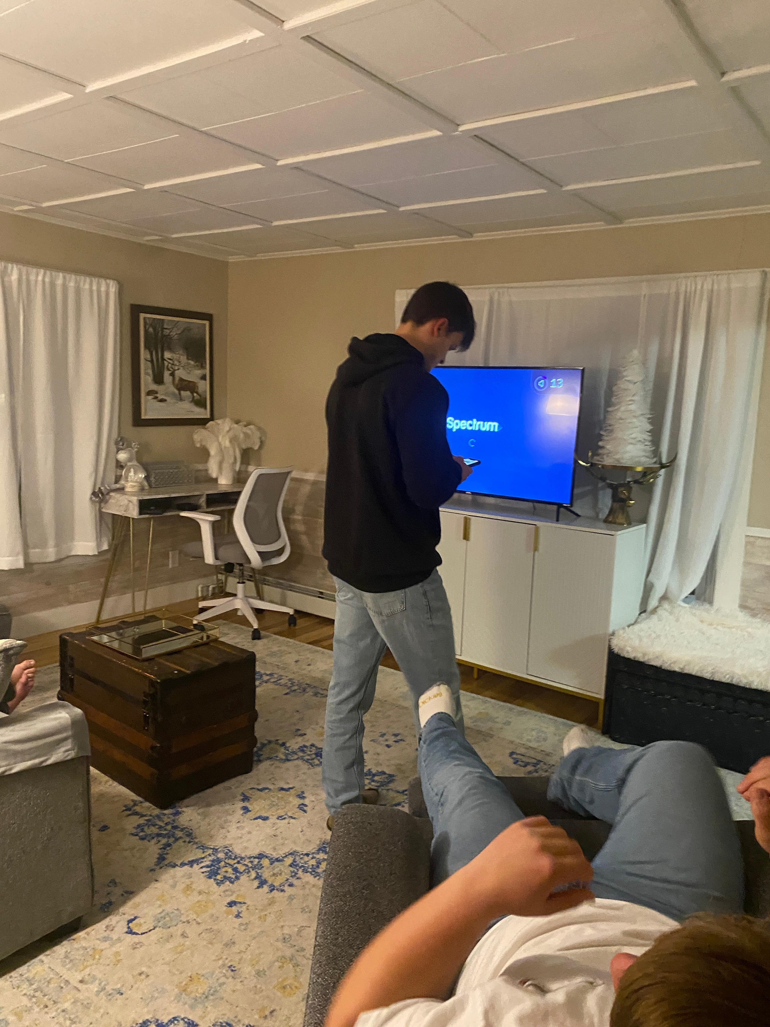 Spacious room with large tv