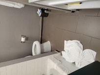 Garbage in the bathroom was also full and never emptied out.
