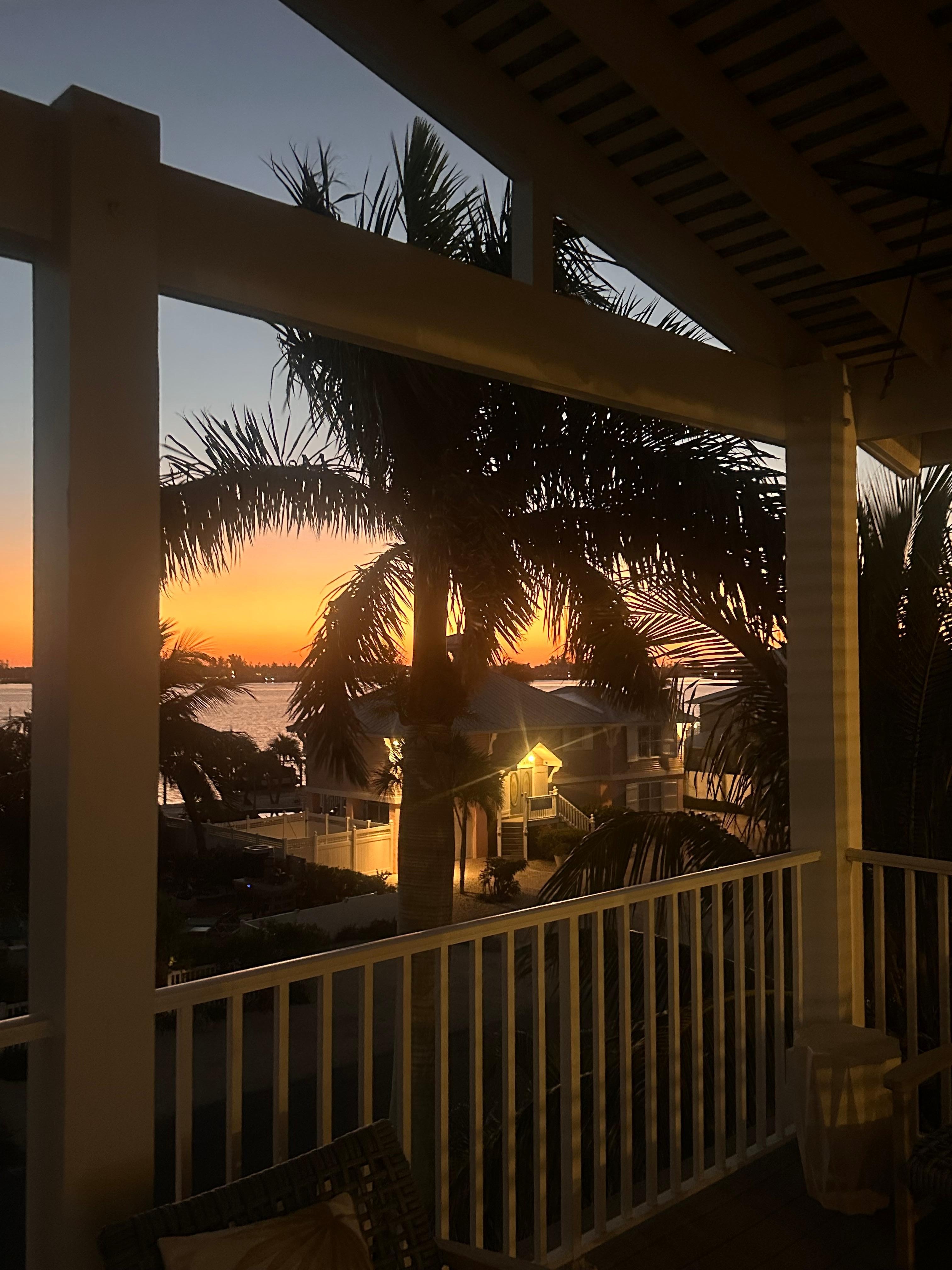 Sunrise from the balcony overlooking the bay.