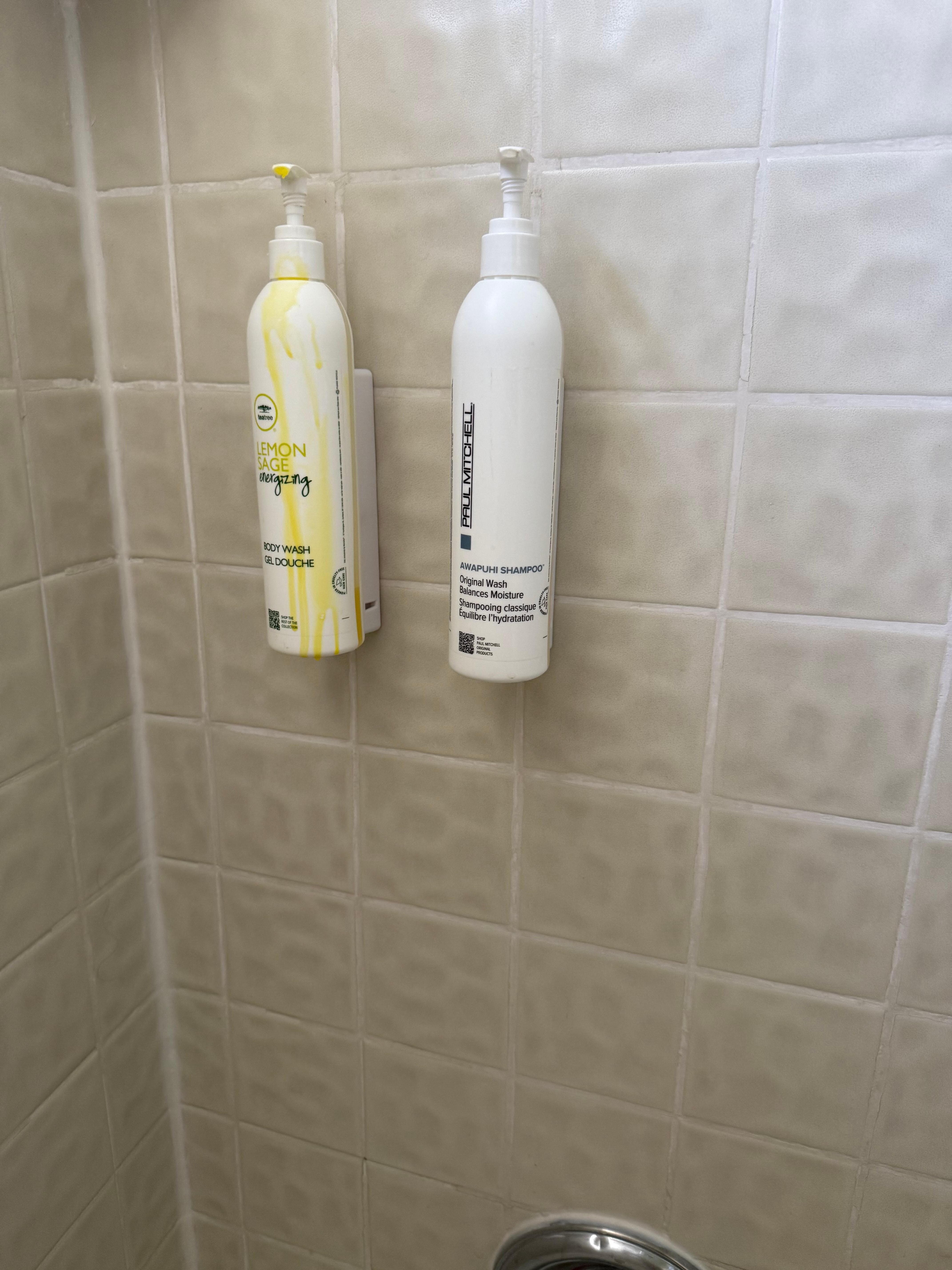 Dripping shampoo bottles and soap. Ew! 