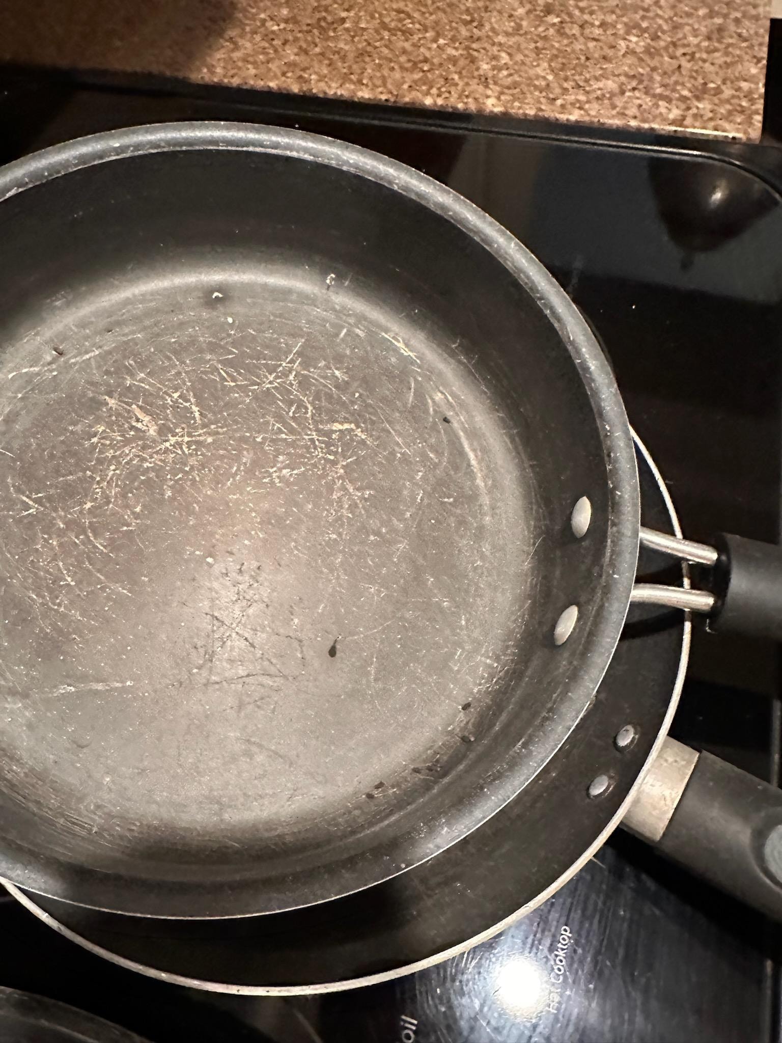 Mouse dropping in pans left for us to use.  We counted 9.