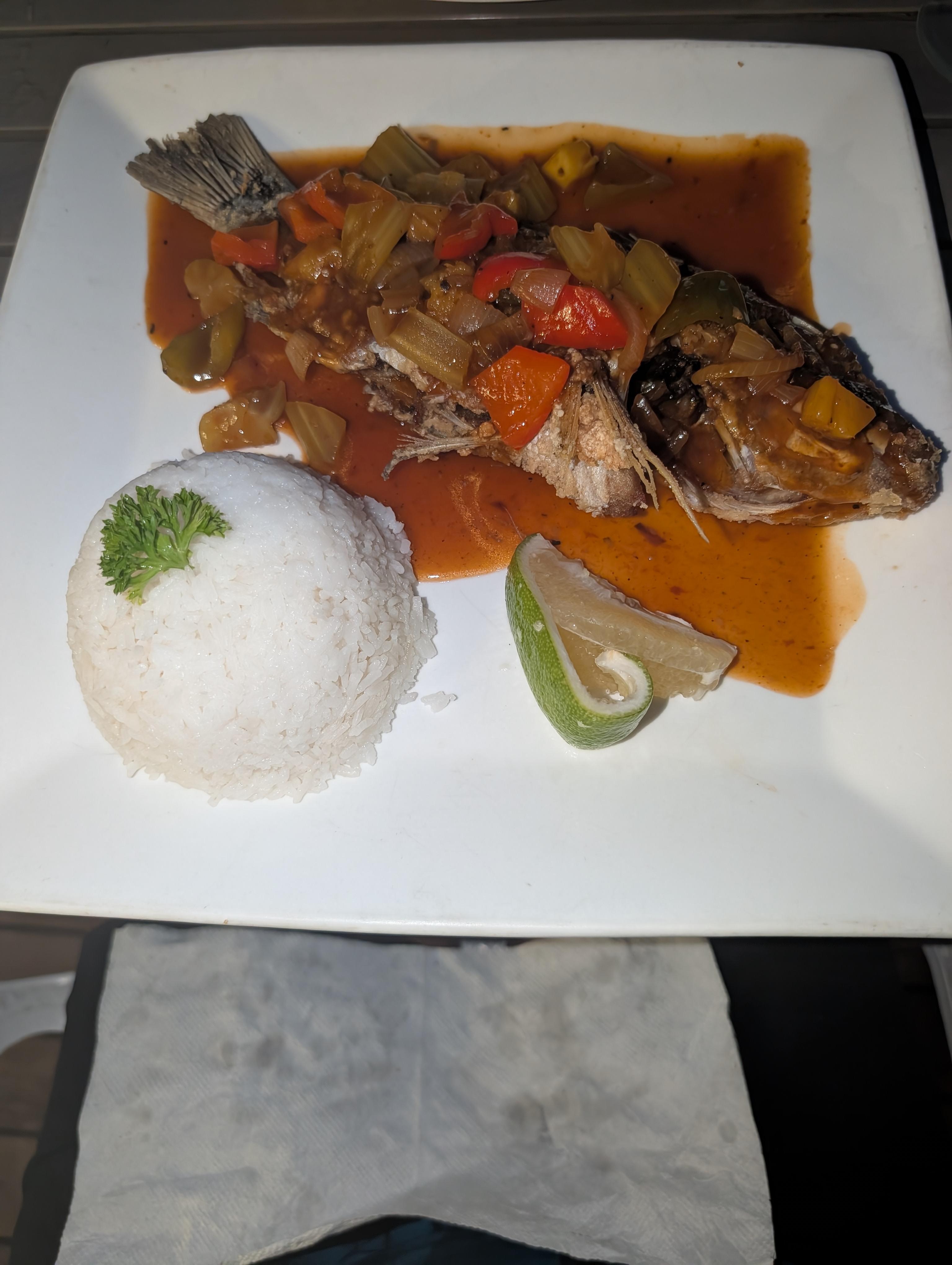 Special of the day, whole roasted fresh catch.