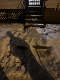 The house was the only one not shoveled on the block. It was very icy getting up the steps and difficult for the older guests.