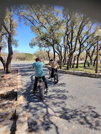 The kids having a blast exploring the ranch