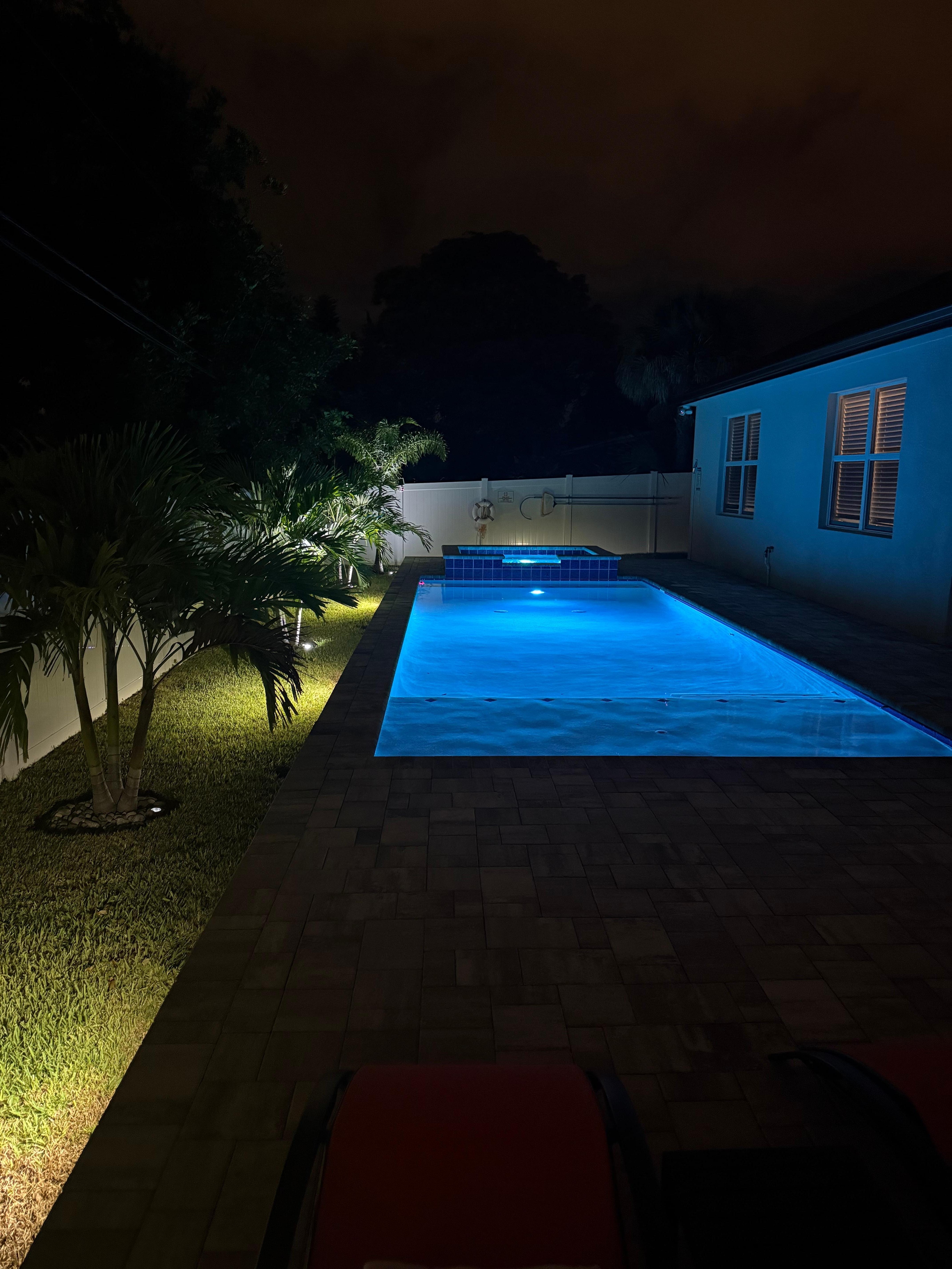 Pool and patio are beautiful at night!