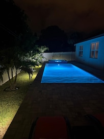 Pool and patio are beautiful at night!