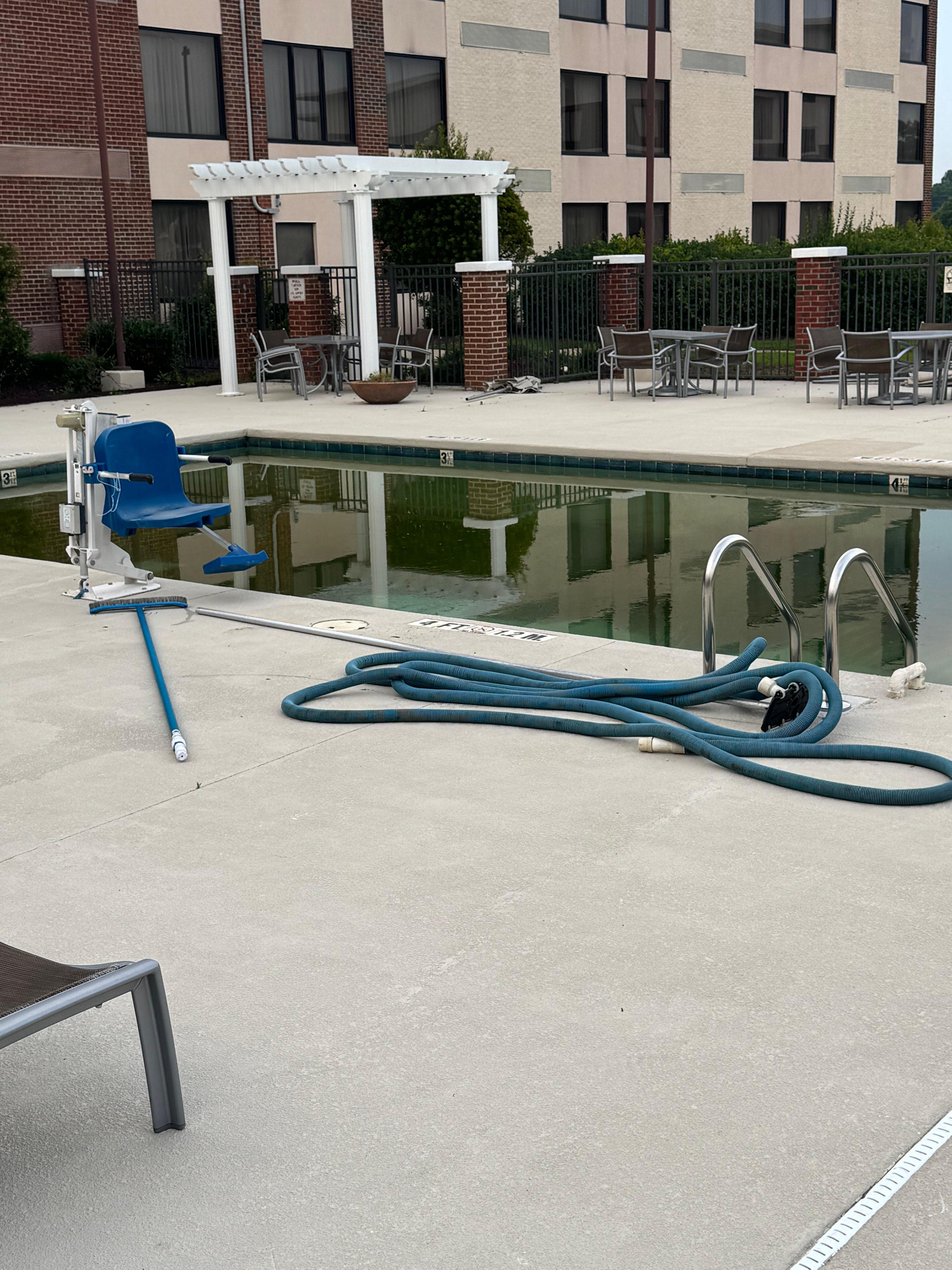 Stagnant water in a “not yet open for the season” pool