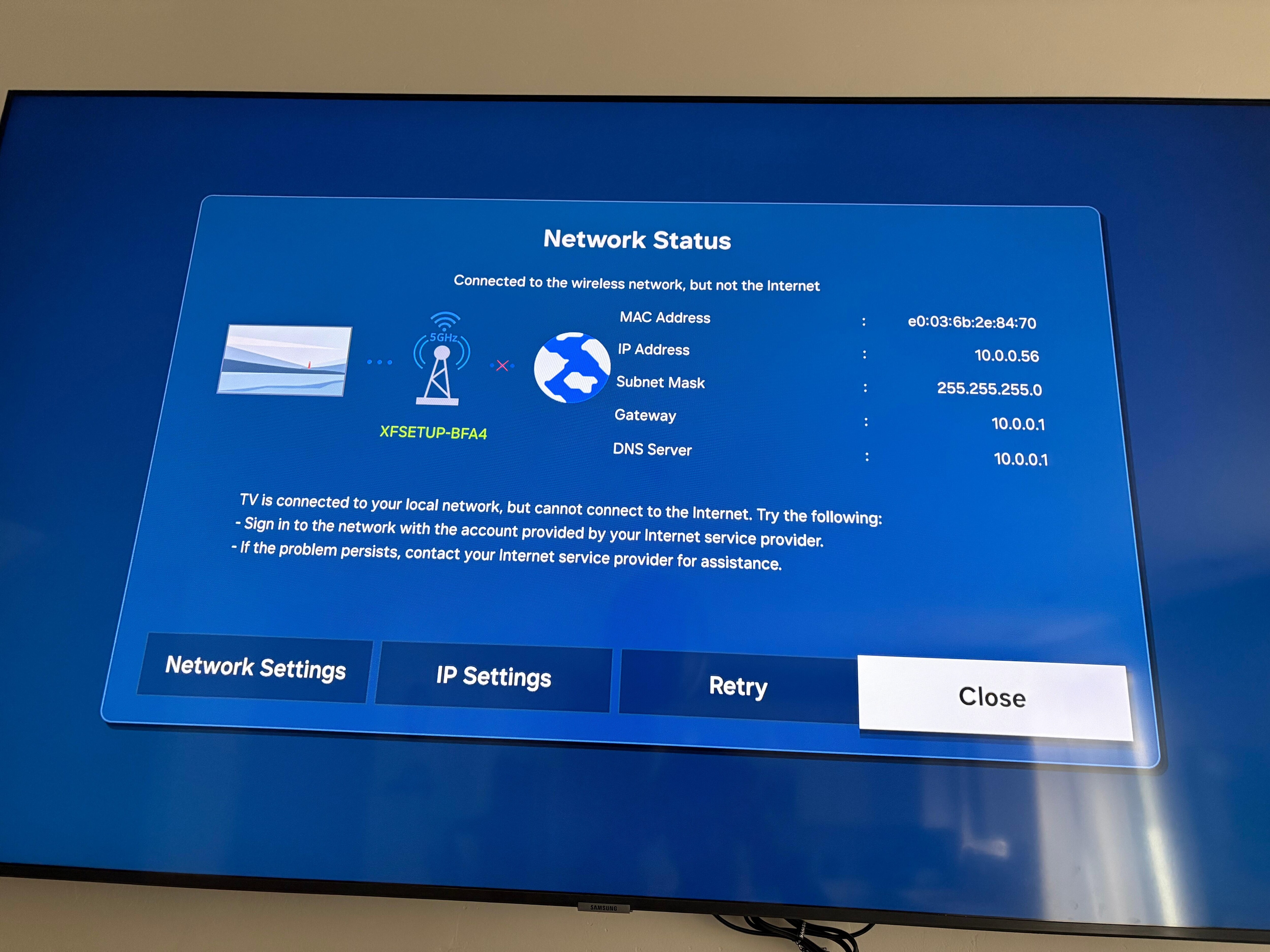 No wifi for the tv
