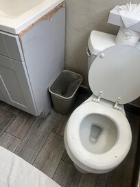 Cabinet falling apart, toilet seat worn out