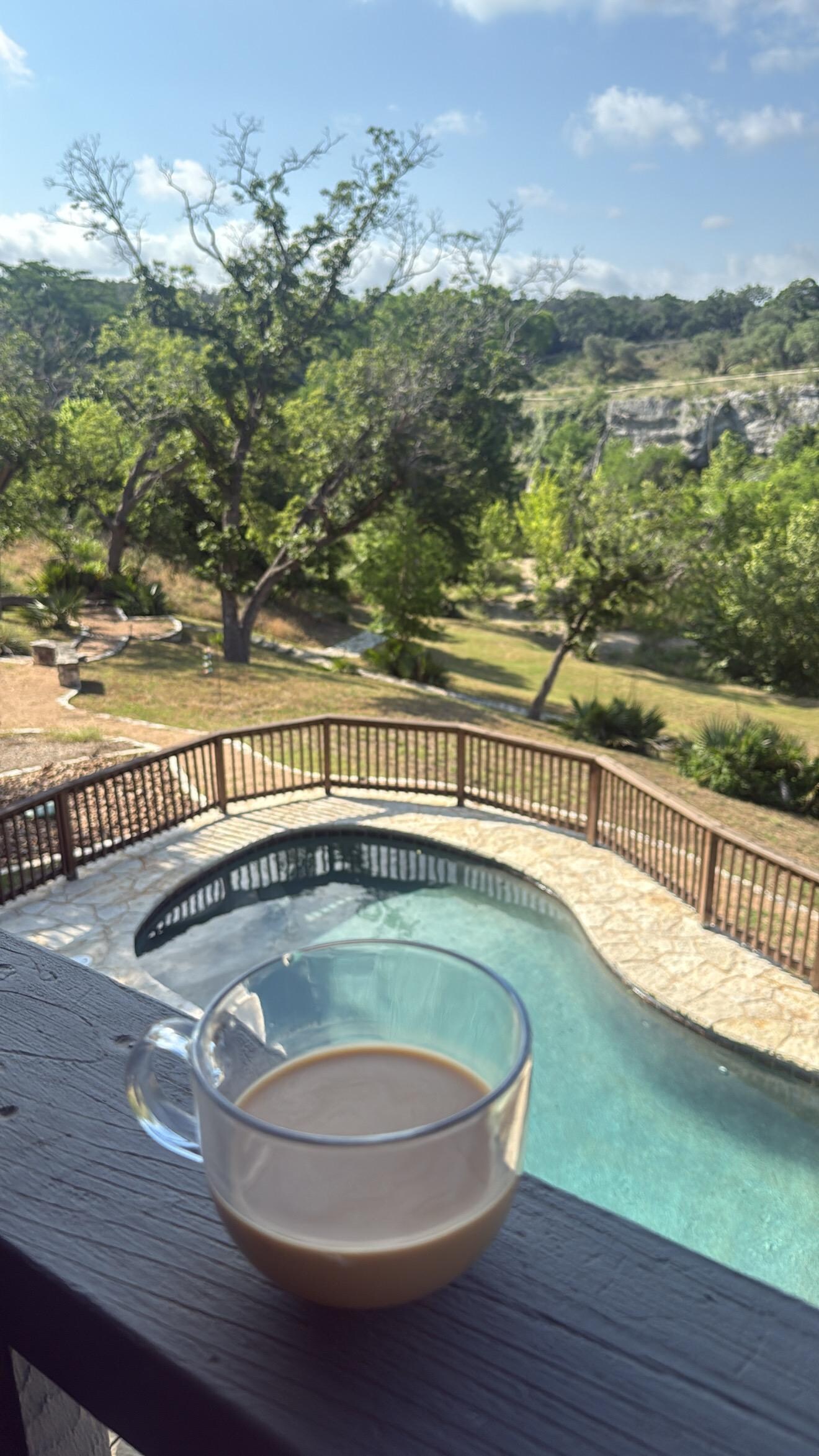 Enjoying a cup of coffee overseeing the pool and river and just taking in the view